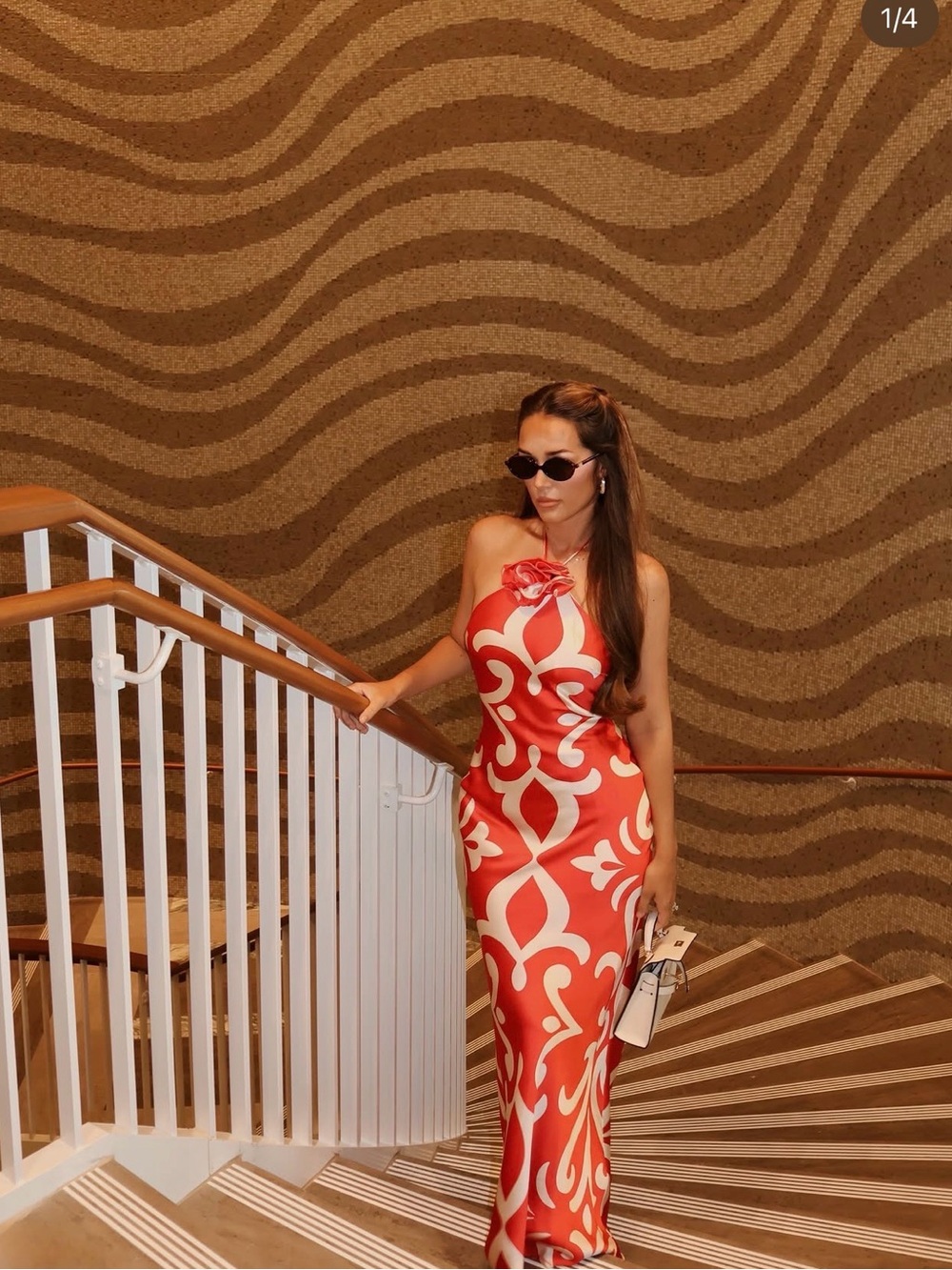 Mango Red & White Strapless Printed Maxi Dress